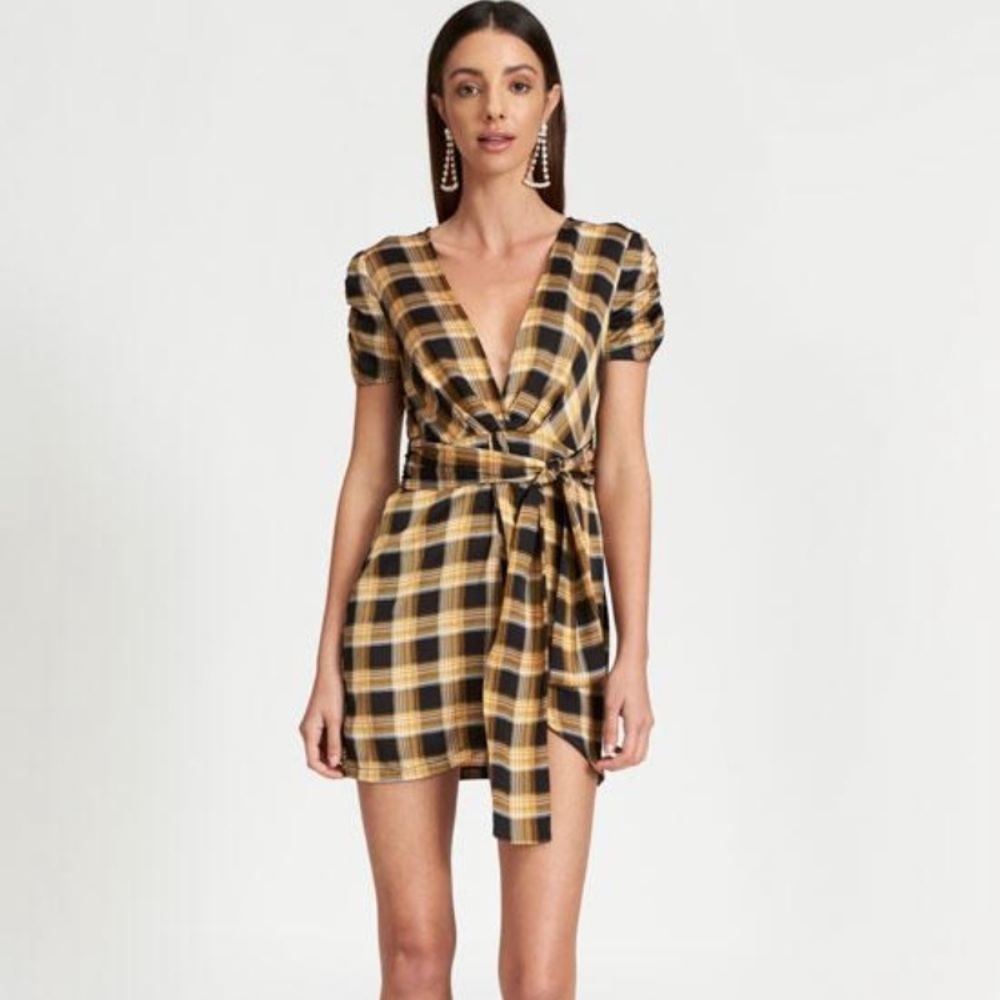 XXS lioness yellow plaid dress